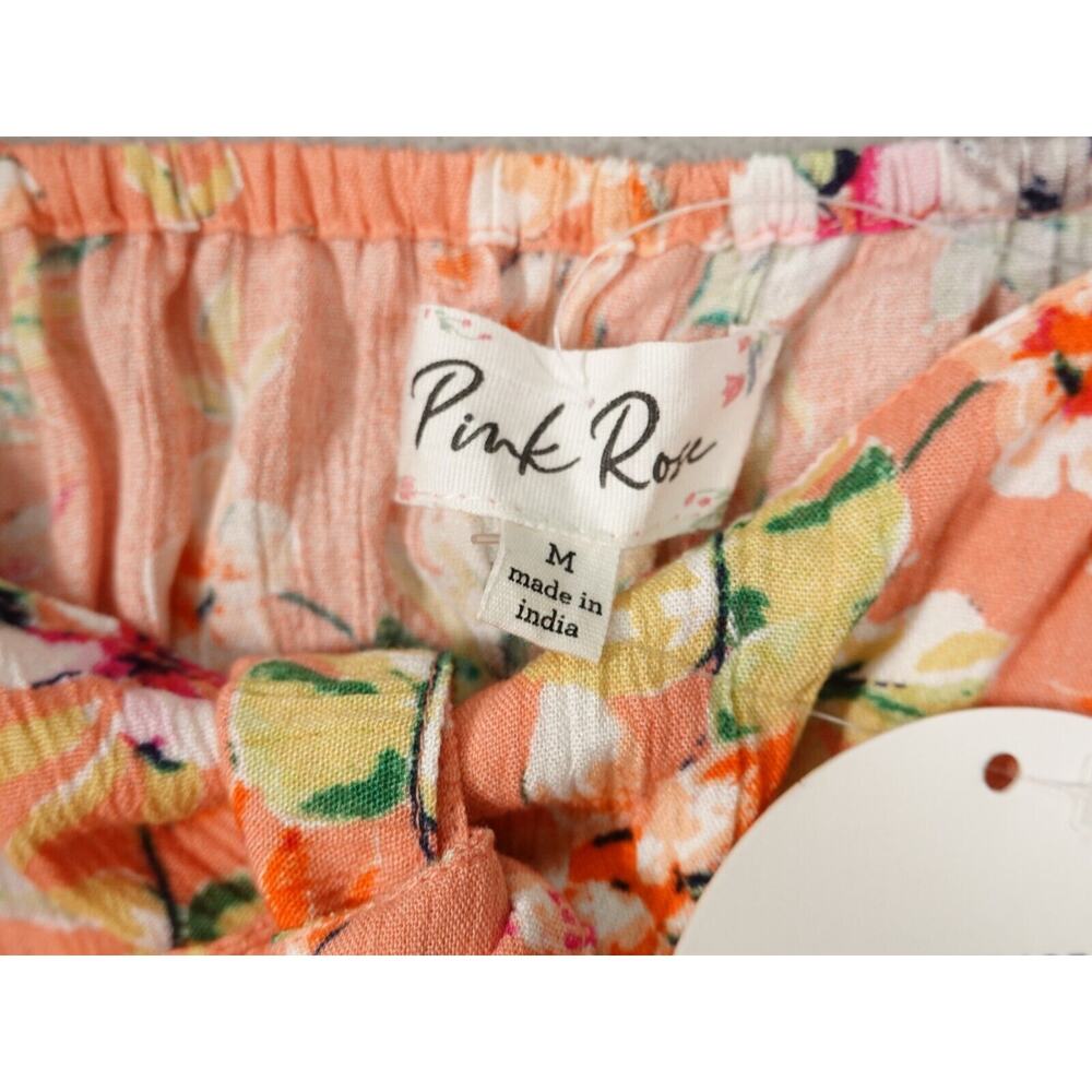 Pink Rose Womens Orange Crop Top Sleeveless Floral Tie Knot Smocked Size M - Picture 7 of 10